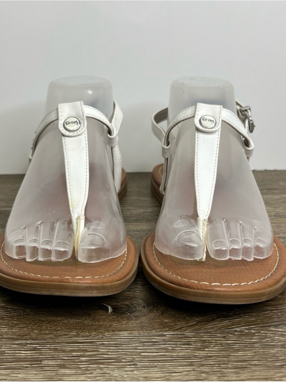 Circus by Sam Edelman White T-Strap Leather Sandals with Tan Footbed